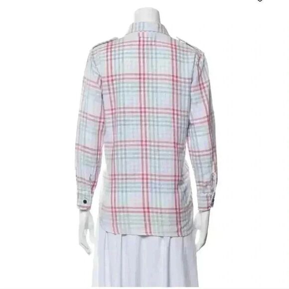 Current Elliott Blue Plaid Long Sleeve Button Up Top Size 2 Small - Picture 7 of 10